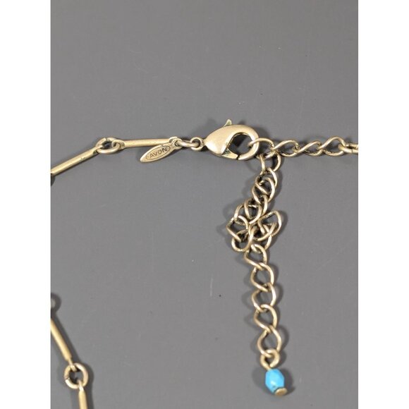 Avon Blue FLower Gold Tone Matte Fringe Charm Boho Western Necklace Earring Set - Picture 4 of 7